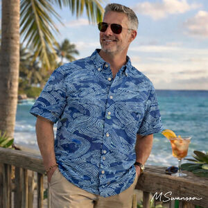 Reyn Spooner Blue Wave Print Hawaiian Shirt – Tailored Fit XL